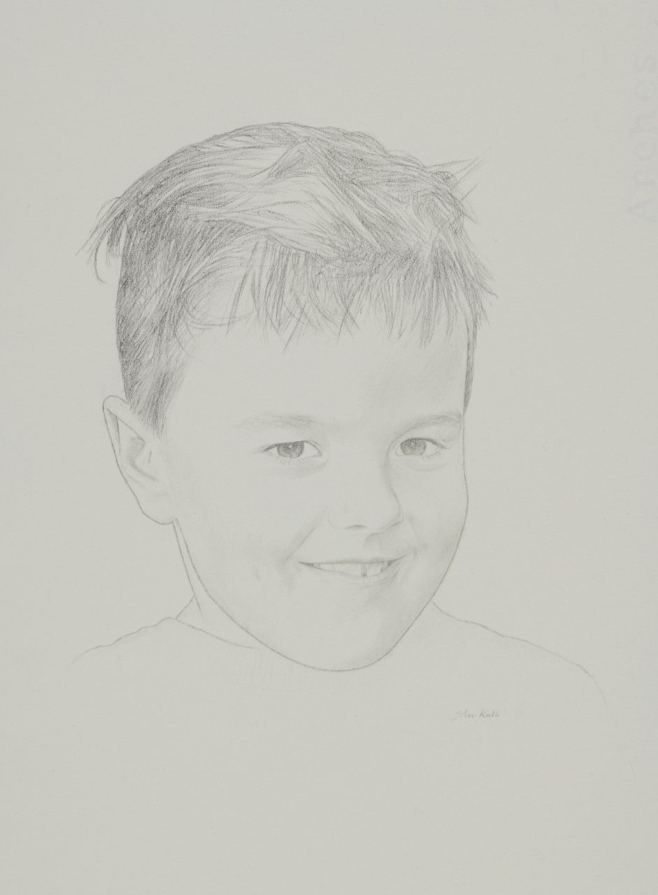Potloodtekening 7 jarig jongetje, 25 x 20 cm